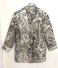 Chicos Zenergy Womens Jacket 1 M 8 Leopard Animal Print Full Zip Button Pockets