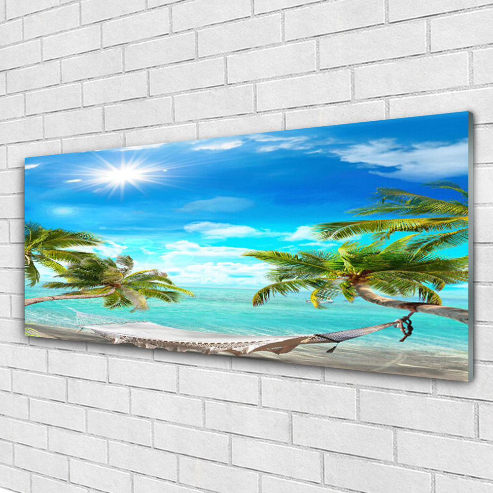 Tableau plexiglas paysage palmier 125x50 cm pour salon évasion