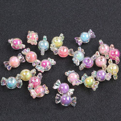 25 Mixed Color Luster AB Acrylic Candy Chunky Beads 22X12mm "Bead inside Bead" - Picture 2 of 8