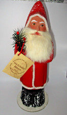 Schaller Santa Claus Candy Container Red, Fur Hair Paper Mache Christmas 11" NWT