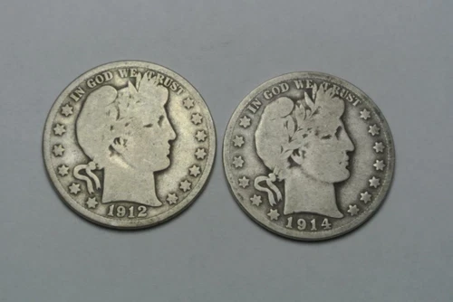 1912-S & 1914-S Barber Half Dollars, Good Condition - C7876