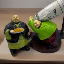Set Of 2 FAT CHEF FIGURES 1 Wine Bottle Holder 1 Holding A Platter Kitschy Retro