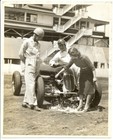 Olympe Bradna christens Indy 500 car with Floyd Roberts, Lou Moore 1930s photo