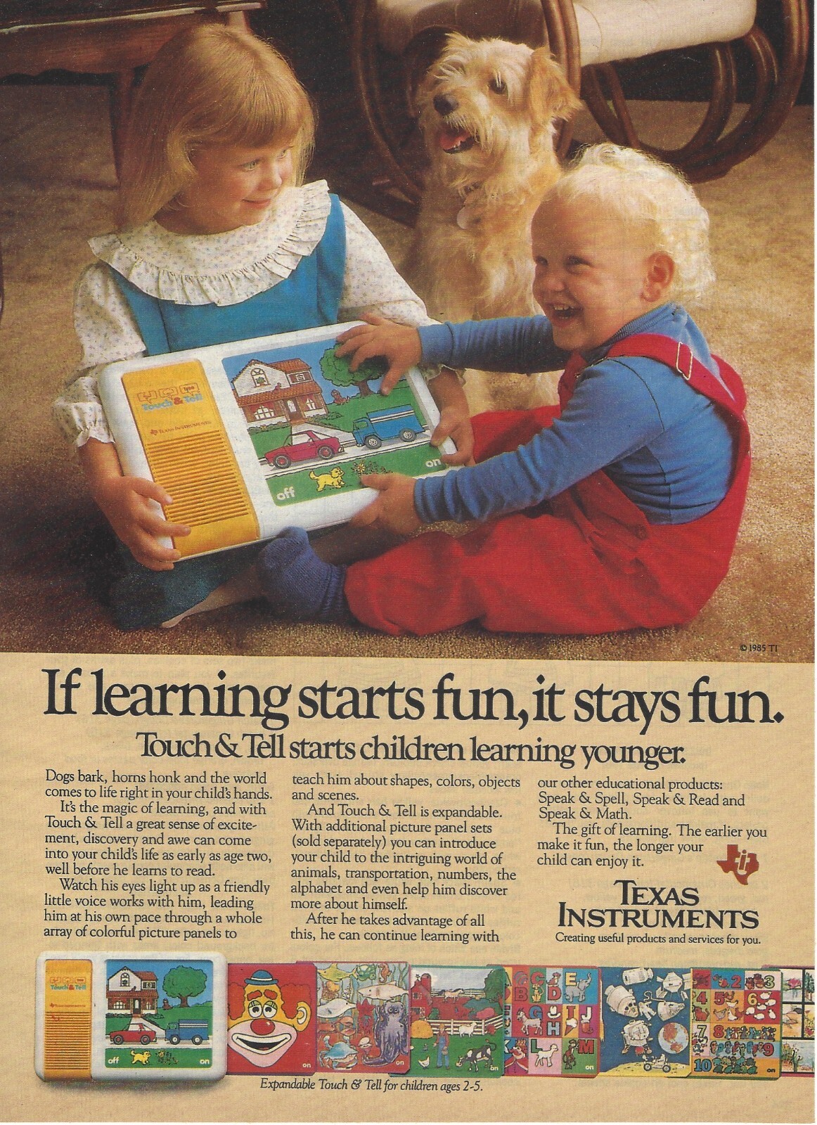 1985 Texas Instruments Touch & Tell vintage Print Ad 80's Advertisement ...