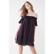 Urban Outfitters Cooperative Navy Striped Off Shoulder Dress