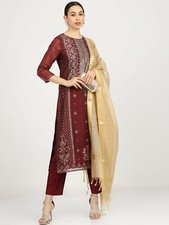 Women's Maroon Ethnic Kurta Set with Palazzos  Dupatta   Indian Suit Sale