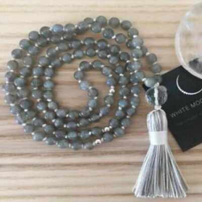 6mm Natural 108 gray Crystal spectrolite beads necklace Religious