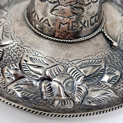 シルバー925 メキシコ　花模様 帽子 Rare 925 Sterling Silver Hat Sombrero Eagle Snake Flower Mexico