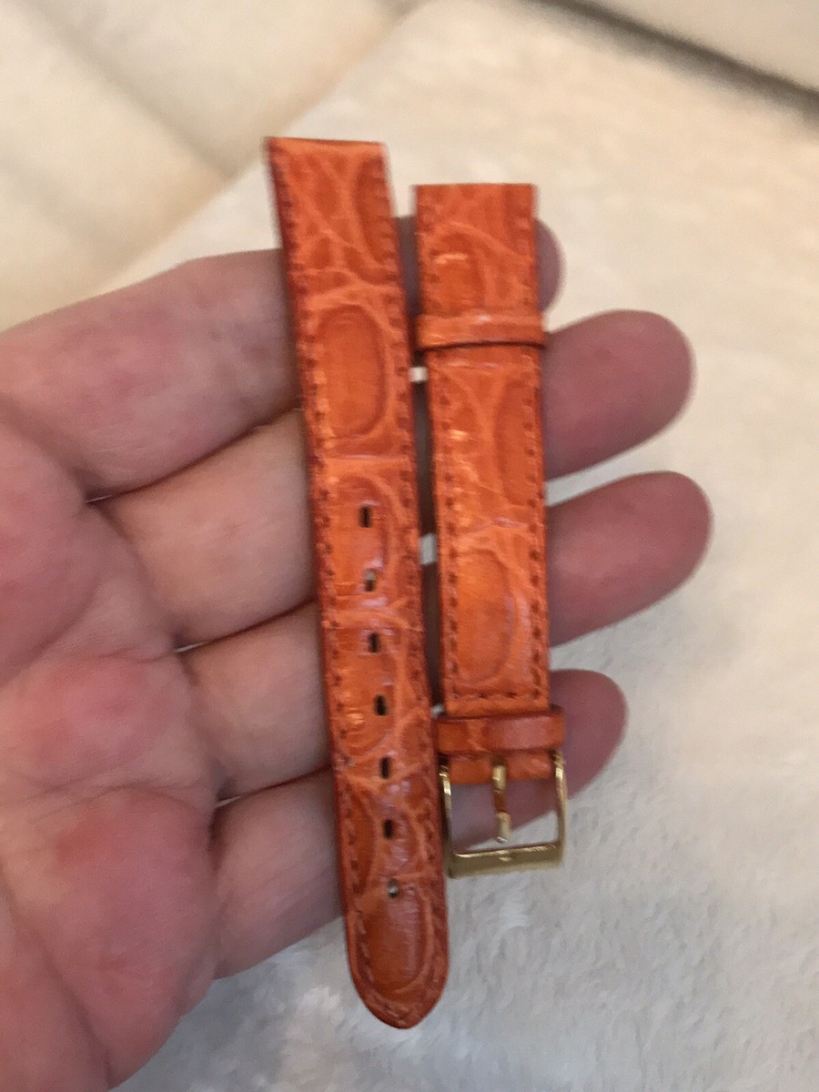 Bright Orange Croc-Embossed Leather Watch Strap rare NEW Vintage 14MM ORANGE CROCODILE EMBOSSED Leather Watch  main image 2