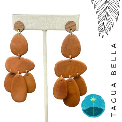 Tagua Nut Earrings, Statement Brown Vegetable Eco-Friendly Sustainable Jewelry