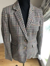 JOULES BROWN/BEIGE/PINK BLAZER JACKET WOOL UK16 ASTER HOUNDSTOOTH CHECK VGC