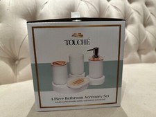 NEW 4 Piece Bathroom Accessory Set, Cup, Soap Dish, Dispenser, Toothbrush Holder