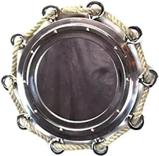 The King's Bay Big Silver Finish Porthole Mirror with Rope Nautical Ships Boat