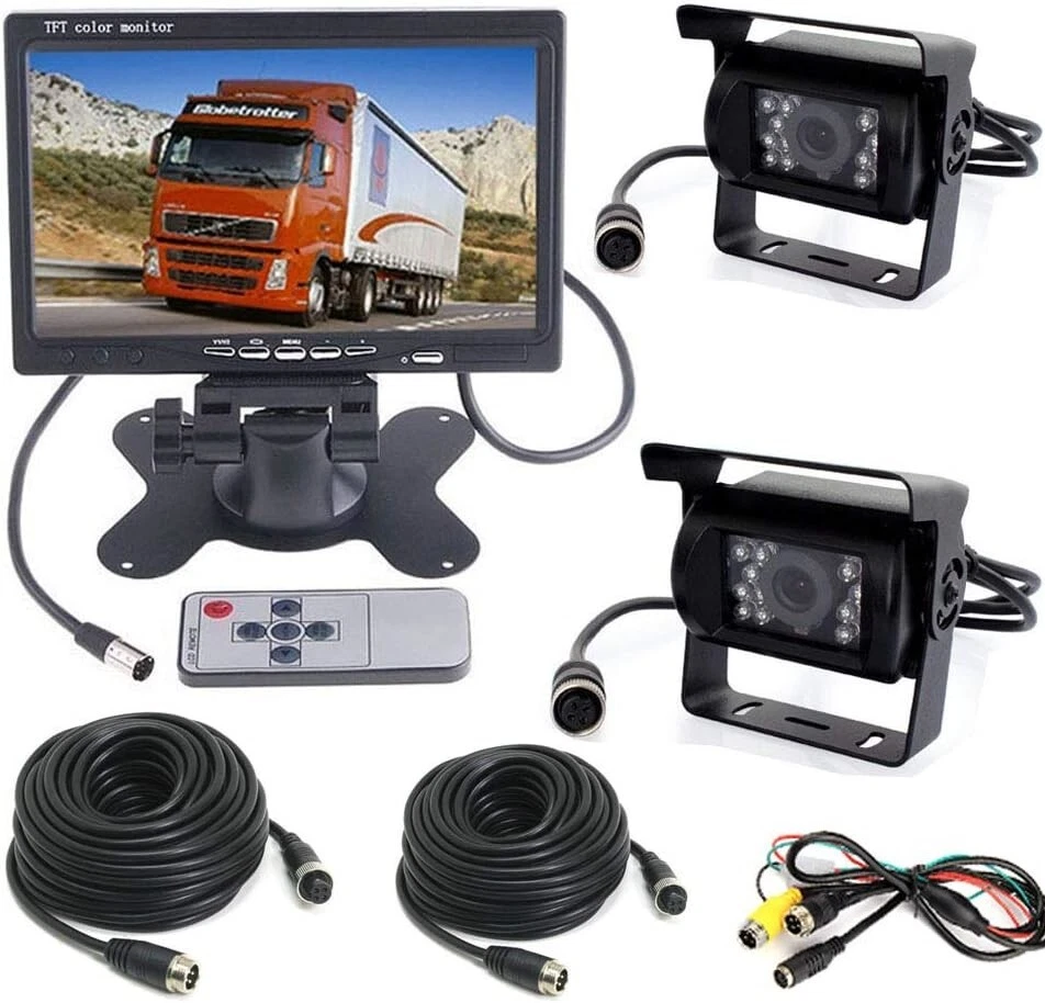 Kit 2 x Caméra de Recul avec IR Vision Nocturne Écran LCD 7'' Camion Camping-Car - Photo 2/4