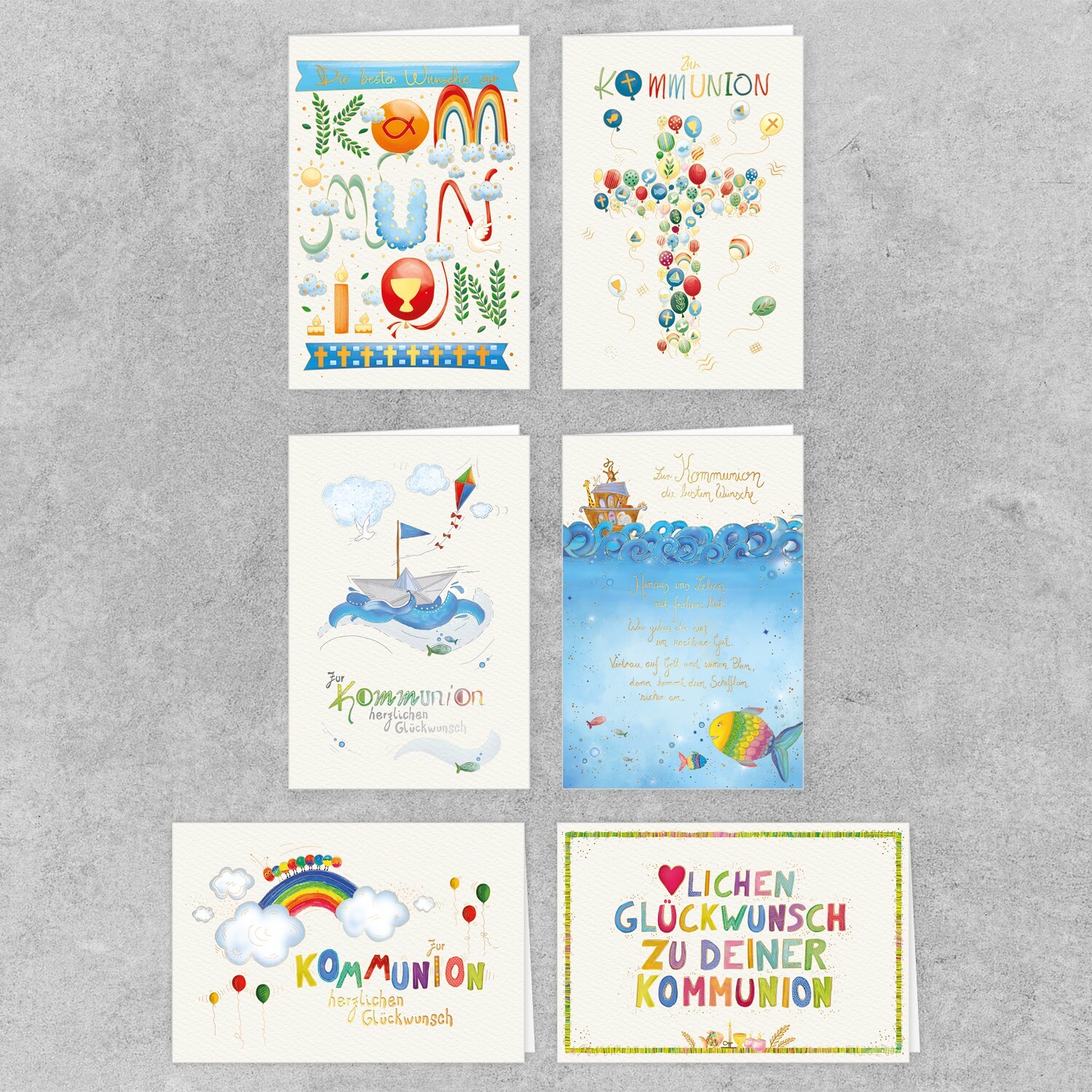 Glückwunschkarten Kommunion 6 Stück inkl. Umschlag Kommunionskarten Naturkarton