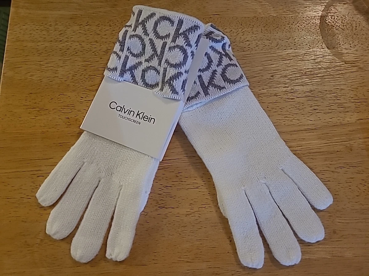 CALVIN KLEIN Women s Touchscreen Fine Knit Gloves Cream Gray