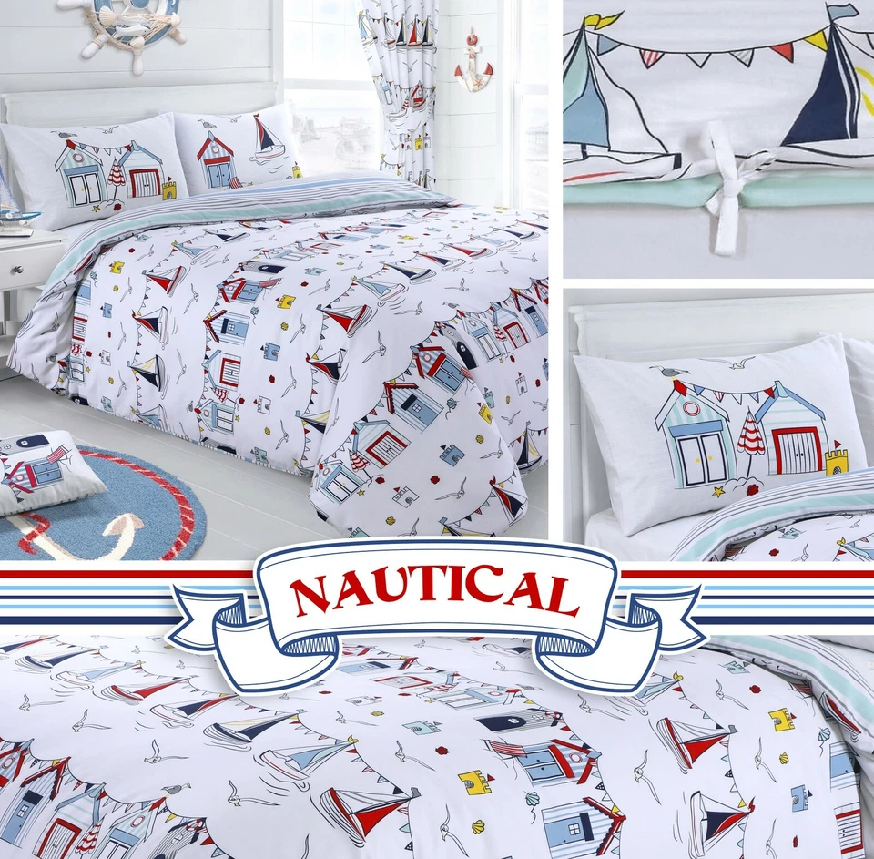 Nautical Seaside Beach Hut Sail Reversible Duvet Cover & Pillowcase Bedding Set