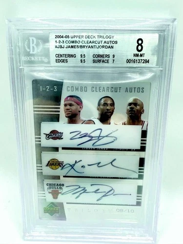 Michael Jordan Lebron James Kobe Bryant 2004 Upper Deck Trilogy Auto #8/10 BGS 8