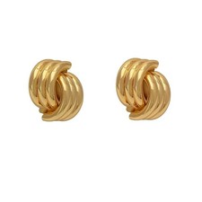 Chunky Twist Knot Stud Earrings Gold Tone S925 Silver Post