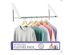 Double Foldable Clothing Rack W/ Extension Rod, Wall-Mounted Retractable FREE SH