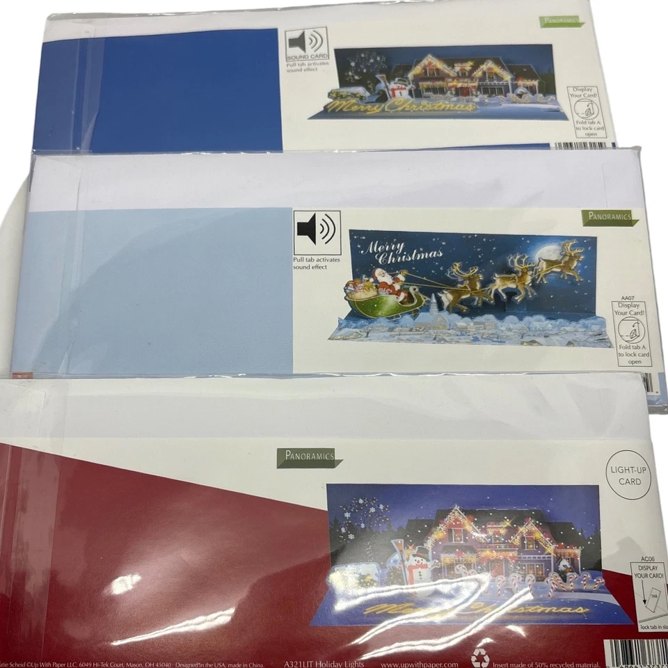 Up With Paper Panoramics Pop Up Christmas Cards Set 3 Houses Santa Reindeer - Image 2 of 4