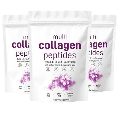 3 PACK Multi Collagen Peptides Powder 1 lb Hydrolyzed Protein Peptide+Fast ship