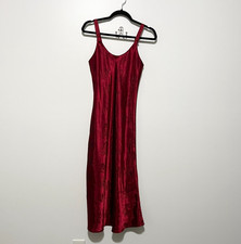 Womens VTG Satin Maxi Slip Dress S/M Red Whimsigoth Vamp 90s Dark Romance Floral