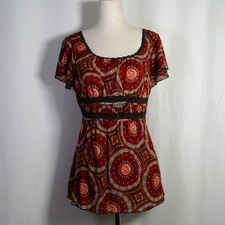 VTG Fairy Grunge Whimsigoth Babydoll Top Size L Tie Back Lace Trim Boho Artsy