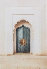 Moroccan Archway Door Blue Wood Brass Knobs Architecture NEW Image Card 15053