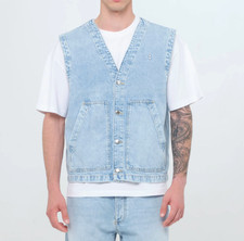Icon Denim Kit Vest XS Light Wash Denim Men's Vest NWT 100% Cotton Button Front