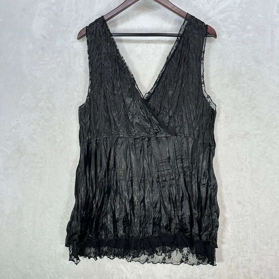Vintage Cato Tank Top Womens 22 Black Lace Satin Babydoll Fairy Coquette 90s - Image 3 of 4
