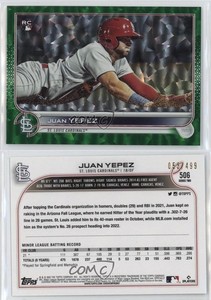2022 Topps Series 2 Green Foilboard /499 Juan Yepez #506 Rookie RC