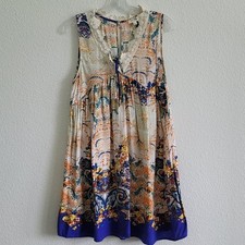 UMGEE Dress Floral Crochet Boho Sleeveless Flowy Summer Size Small White & Blue