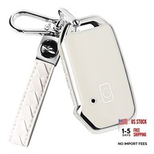 for Kia Key Fob Cover, TPU Key Shell with Leather Keychain for Kia B:white