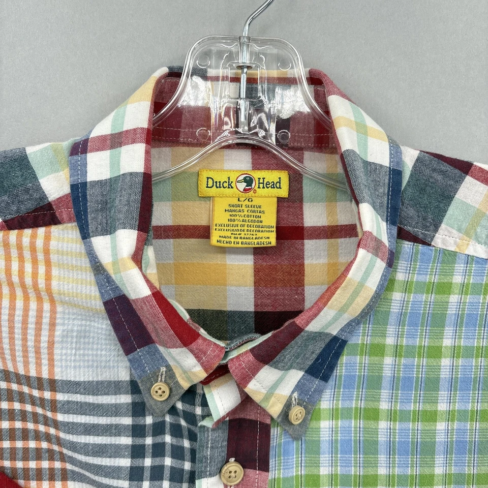 Camisa Cabeza de Pato Hombres Grande A Cuadros Retazos Multi Fiesta Botones Madrás Divertida De Colección Foto 4 de 4
