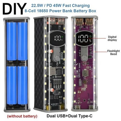 LED Screen Battery Storage Box Fast Charging DIY Battery Box For Smart ...