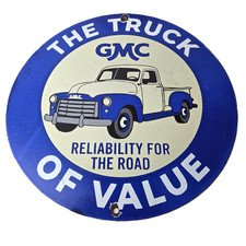 Vintage General Motors Sign - GMC Automobiles Trucks Ad Porcelain Gas Pump Sign