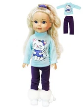 Snowflake Kitty Pant Set Fits 14.5" Wellie Wisher American Girl Doll Clothing