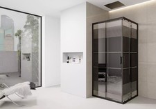 800mm Corner Entry Shower Enclosure Black Silk Print Square Walk in Sliding Door