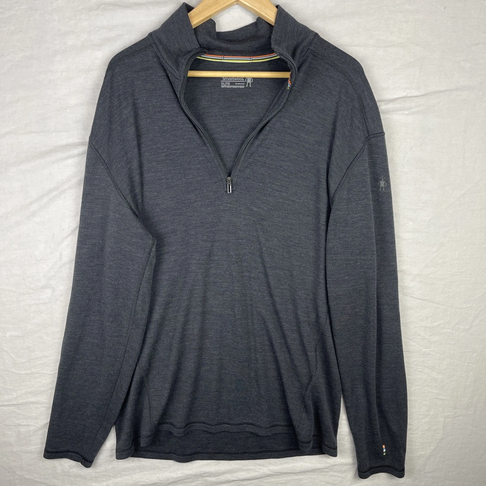 Smartwool Sweater Mens XL Black Classic Thermal Merino Wool Base Layer 1/4 Zip