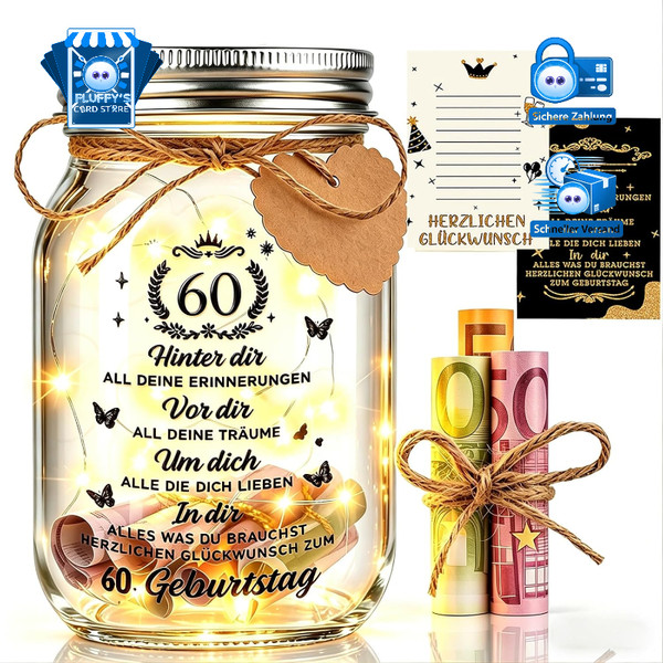 Led Flaschenlicht 60. Geburtstag Geschenk Nachtlicht Deko Geldgeschenke-image