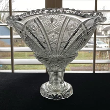 L.E. Smith Hobstar & Arches EAPG Early American Press Glass Punch Bowl w/ Stand
