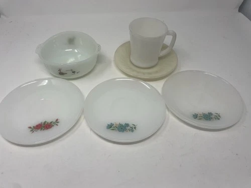 Vintage Lot Of 6 Fire King Anchor Hocking Glass: Cup Mug Saucer Bowl