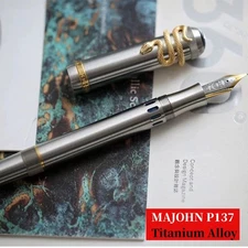 New MAJOHN P137 Titanium Alloy Metal Piston Snake Clip Fountain Pen #6 EF/F Nib