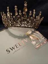 Gold Tiara Crown for Women, Royal Princess Quinceanera Headpiece, Birthday Gift