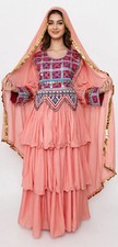 AFGHAN DRESS, THREE Pieces kuchi long pink Dress With coins ,