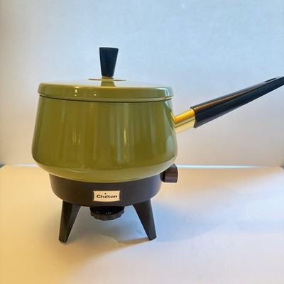 Vintage Chilton Electric Fondue Pot Set Avocado Green 92-88 Teflon II MCM NIB