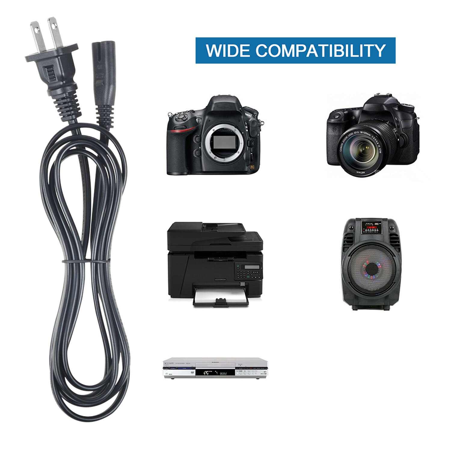 UL 5ft AC Power Cord Cable For QFX J-33U Portable CASSETTE/CD/USB/AUX Player