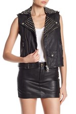 $400 Muubaa Studded Moto Biker Voisin Gilet Lamb Leather Vest Black 4 Us 8 Uk