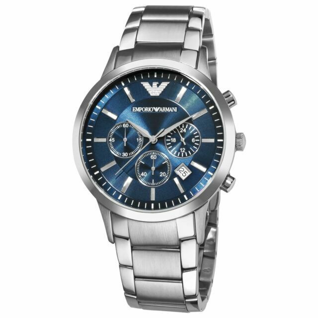 armani 2448 blue and silver watch